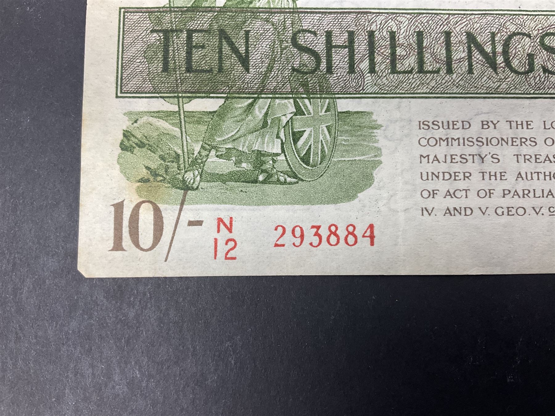United Kingdom of Great Britain and Ireland Fisher second issue ten shillings banknote ‘N12 293884’