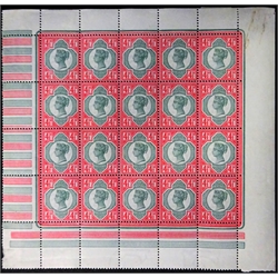  Queen Victoria Sg 206 4 1/2d green and red pane of twenty stamps with full margins  