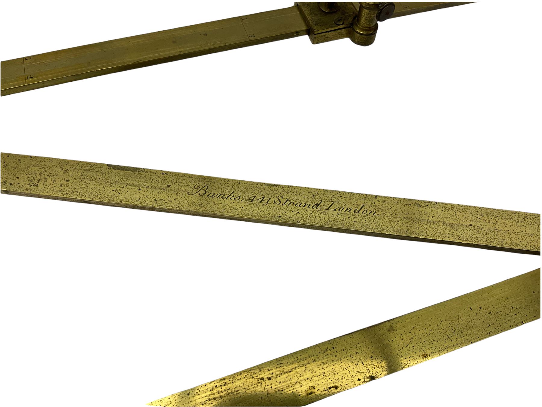 19th century brass pantograph by Robert Banks 441 Strand London, in an oak case, L56cm, W12cm