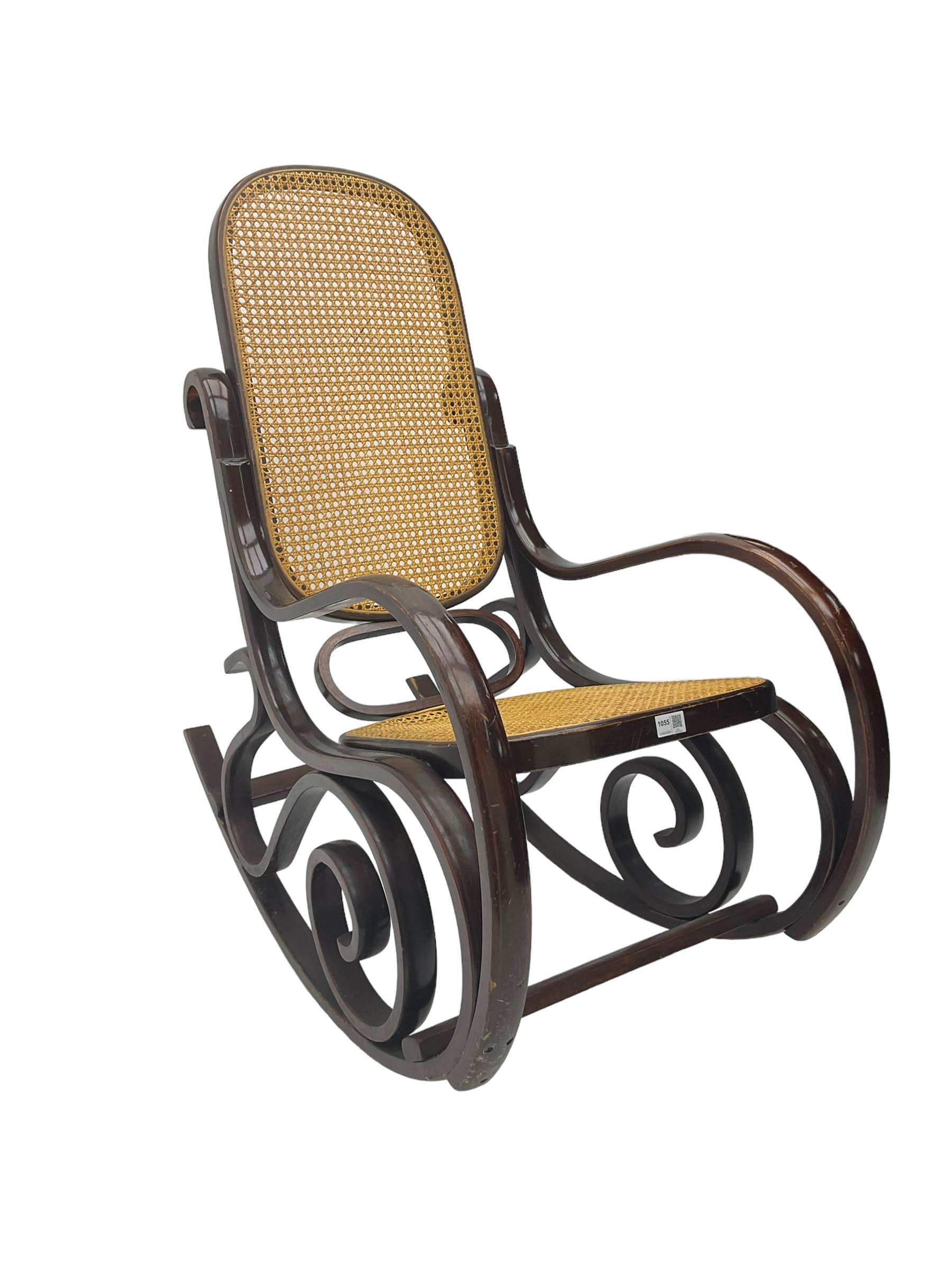 Early 20th century Michael Thonet design bentwood rocking chair, with cane seat and back