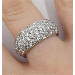 White gold four row pave set diamond full eternity ring, stamped 18K
