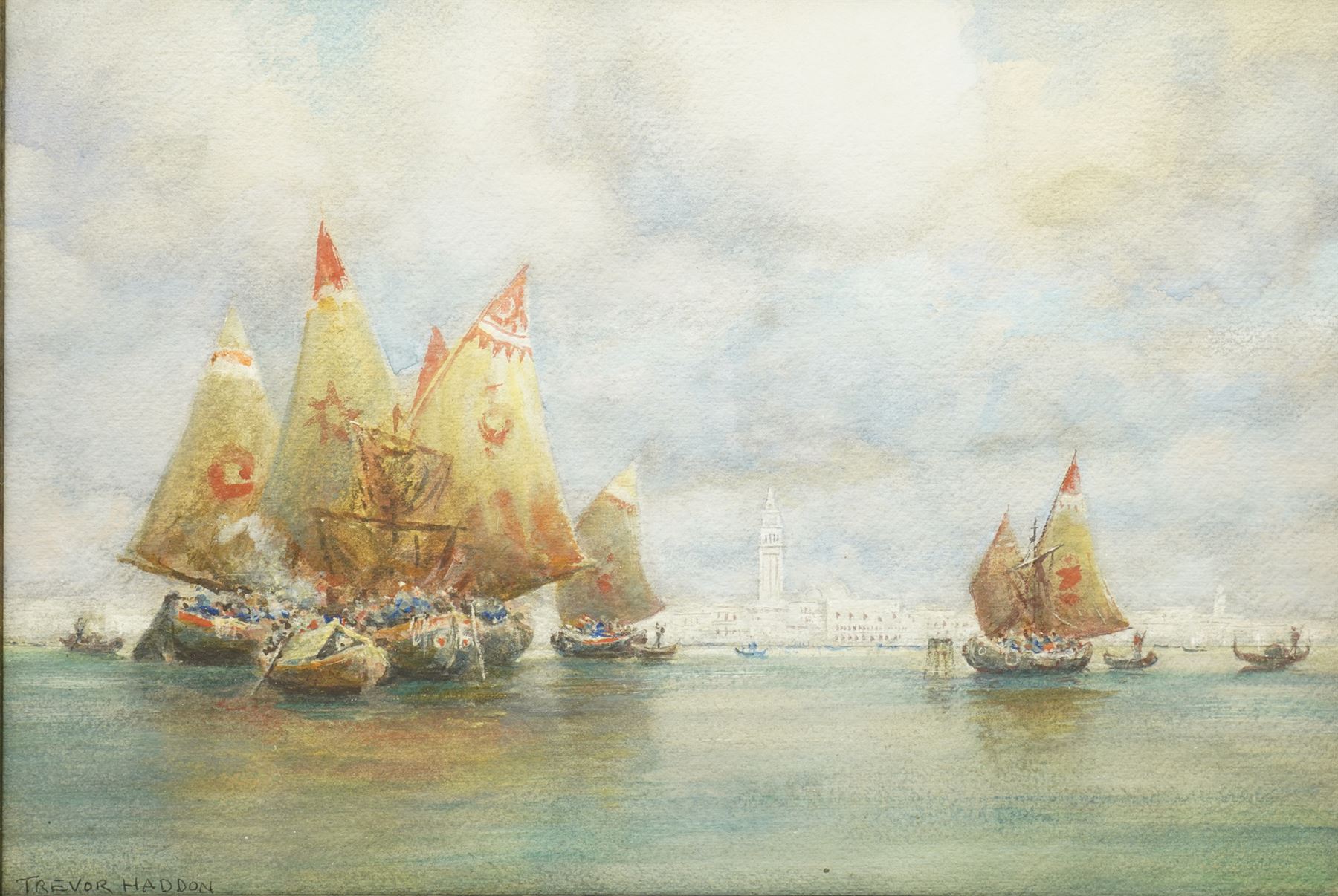Arthur Trevor Haddon (British 1864-1941): Sailing Ships and Gondoliers - Venice, watercolour signed 32cm x 47cm
