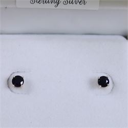 Pair of silver sapphire stud earrings, boxed