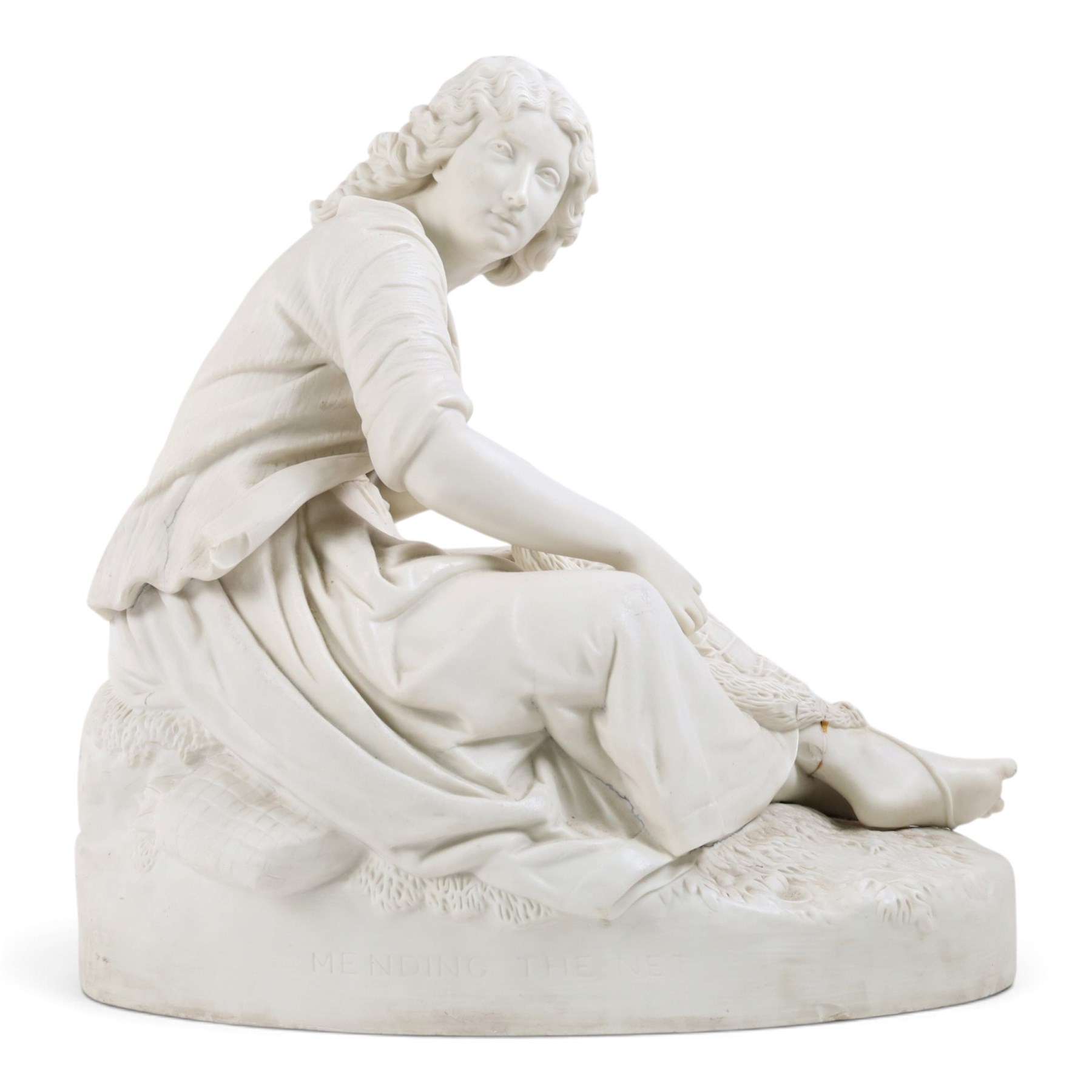 Parian porcelain figure Mending the Net, impressed 