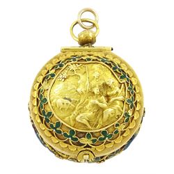 18th century 18ct gold fusee lever full hunter repousse pocket watch with later 19th centu...