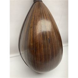 Late 19th century Italian lute back mandolin with segmented bowl back, bears label Gennaro Maglioni Napoli L61cm; in ebonised wooden case; together with another similar damaged Italian lute back mandolin for restoration or spares (2)