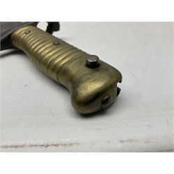 French Model 1866 Chassepot bayonet with 57cm curving fullered steel blade dated 1873 No.L63963; in steel scabbard with conforming number L71.5cm overall; and French St. Etienne Gras bayonet dated 1878 No.K10674 in steel scabbard numbered 79437 (2)