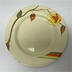 Clarice Cliff for Newport Pottery plate in Yellow Rose pattern, with printed mark beneath, D23cm