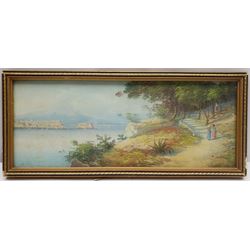 Gianni (Italian early 20th century): Bay of Naples, watercolour signed 12cm x 31cm