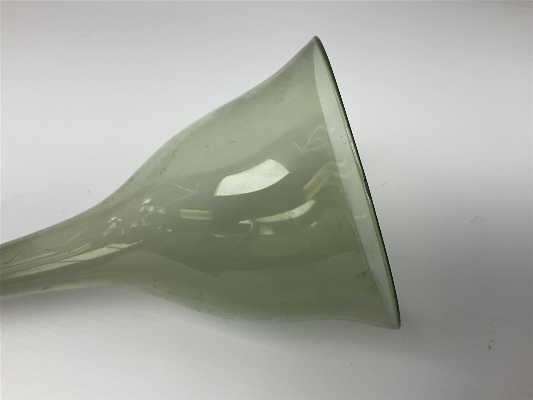 Georgian hand-blown green glass wine funnel, H32cm