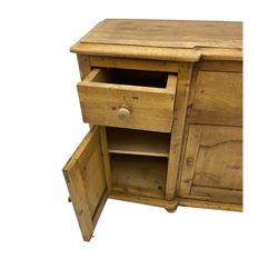 Stripped pine dresser, fitted with three drawers and three cupboards