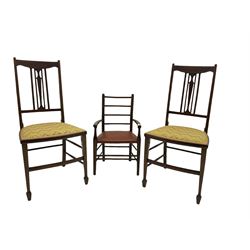 Georgian oak wall hanging corner cupboard, single bevelled glass door (W75cm, H98cm), child’s chair, pair bedroom chairs