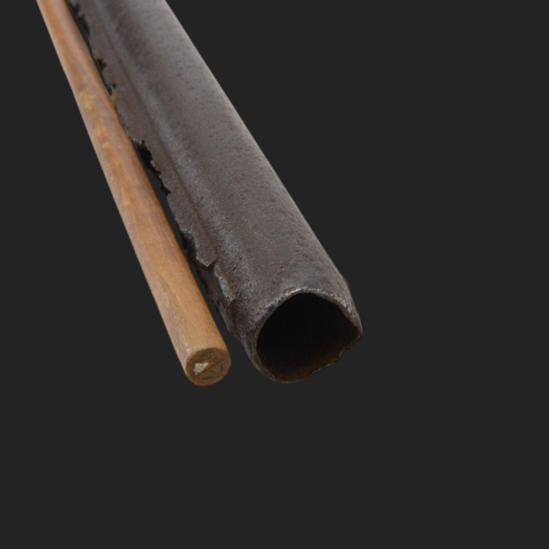 19th century percussion musket, the 76cm barrel with ramrod under, full walnut stock, overall L116cm
Sold as an exempt item under Section 58 (2) of the 1968 Firearms Act, to be held as a curiosity or ornament