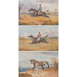 English School (Late 19th Century): Gentlemen and their Horses, set of three watercolours ...