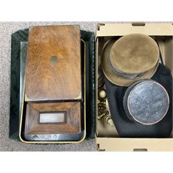 Collection of silver plate, including sugar shaker, teapot etc, together with tea caddy, writing box and other collectables 