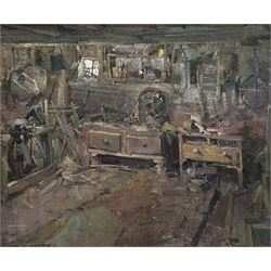 David Jan Curtis (British 1948-): 'Eric's Barn - Fenwick', oil on canvas signed 24cm x 29cm
Provenance: Royal Academy, Summer Exhibition 1986, label verso