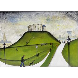 John Hanley (Northern British 1947-): 'Cliffords Tower York', oil and acrylic ink, signed and dated 16/12/2020 verso 41cm x 58cm 