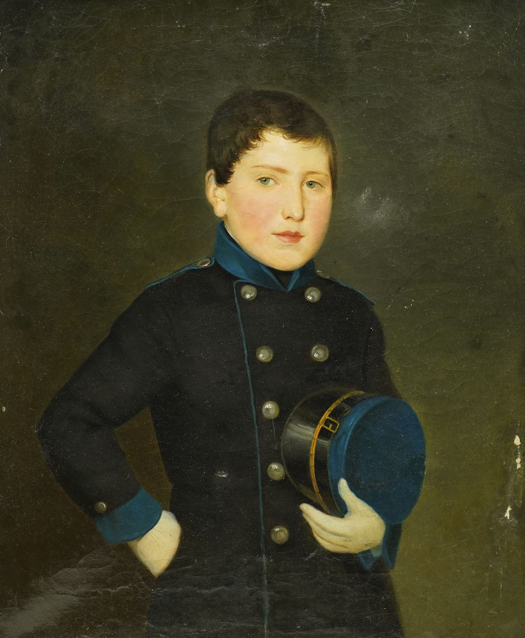 English School (19th century): Portrait of a Boy in Naval Uniform, oil on canvas unsigned 46cm x 37cm 