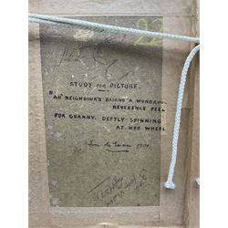 Tom McEwan (Scottish 1846-1914): 'The Spinning Wheel', oil on board signed and titled on mount, dated 1907 verso 25cm x 18cm 