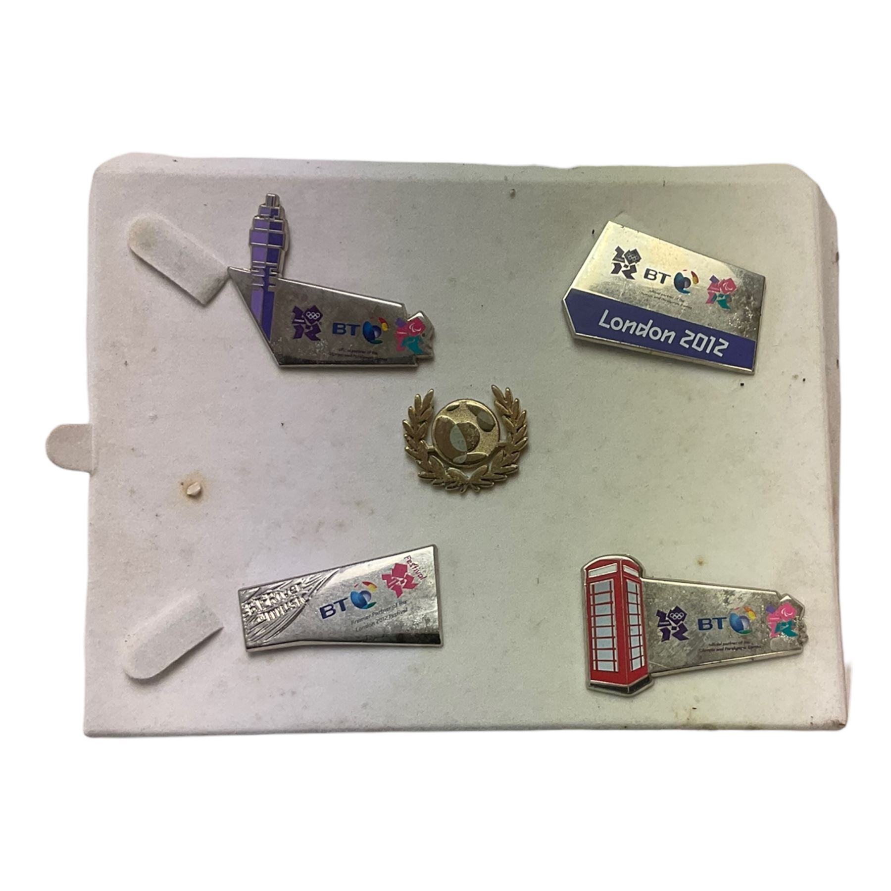 Set of London 2012 pin badges, two pairs of letter scales, together with Wooden box marked Hogwarts School of Witchcraft and Wizardry and other collectables 