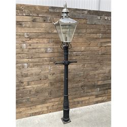 Victorian design cast iron street or driveway lamp, in black finish with stainless steel lantern top