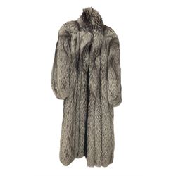 Grosvenor Canada for Harrods vintage full length silver fox fur coat, with black silk lining, no size indicated, approximately vintage size 12 