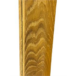 Laura Ashley - contemporary Milton oak display cabinet, featuring single door with two glass panels and pewter effect handle, enclosing one fixed oak shelf and two adjustable glass shelves, access hole at the bottom shelf, over single drawer with matching handle, on square legs