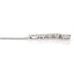 18ct white gold round brilliant cut diamond graduating daisy pendant necklace, hallmarked