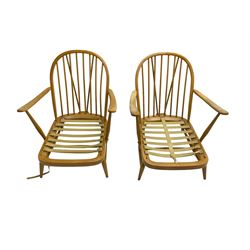 Ercol - 'Windsor' three seat settee (W175cm, H77cm); and pair ercol 'Windsor' easy armchairs (W70cm, H77cm), (no cushions, frames only)