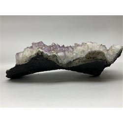 Amethyst crystal geode cluster, with well-defined crystals of various sizes, H13cm, L46cm