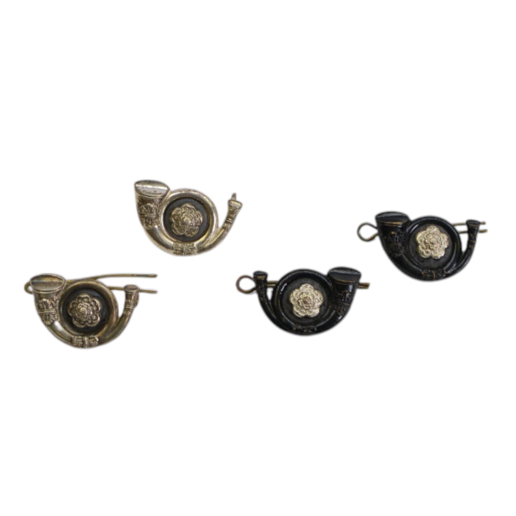 Kings Own Yorkshire Light Infantry field service cap, with brass KOYLE buttons to the front, the bollion with light infantry badge, with label inside for Chas. C. Whitelock Ltd; Name G. Black Esq Date July. 1964,  together with two sets of KOYLE cap badges 