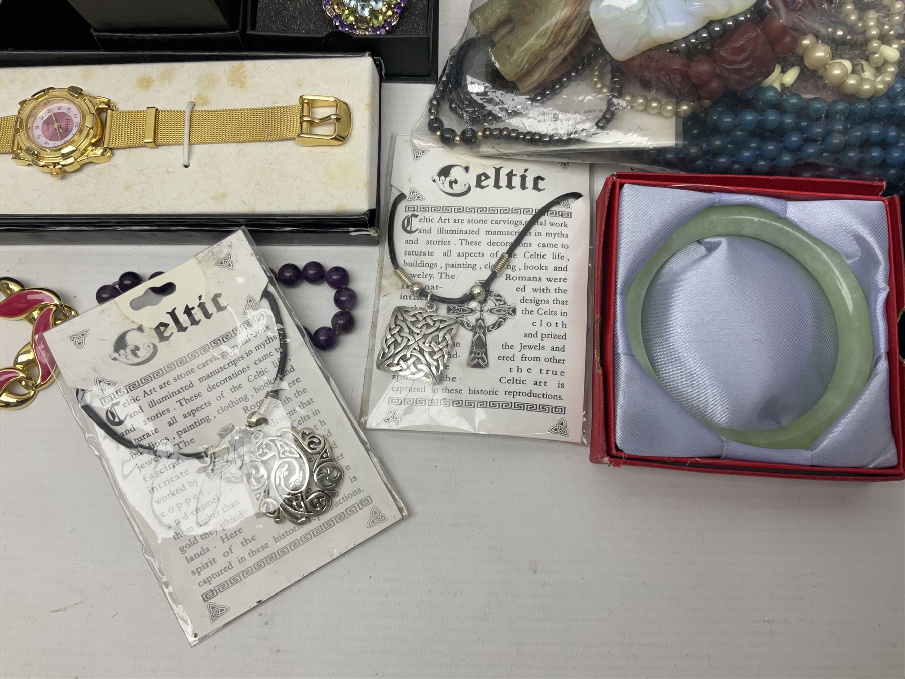 Silver stone set jewellery, including necklaces and bracelets and a collection of beaded and carved hardstone jewellery, etc