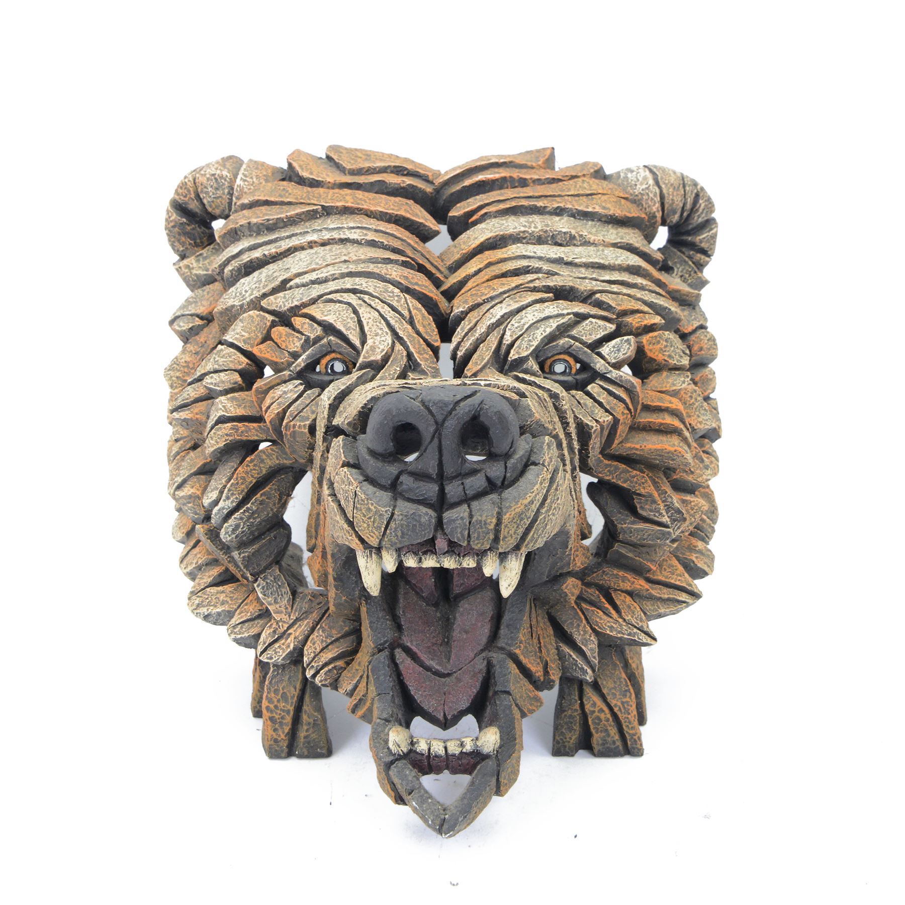 Matt Buckley, Edge sculpture, bear with mouth agape, showing teeth composite bust, H38cm