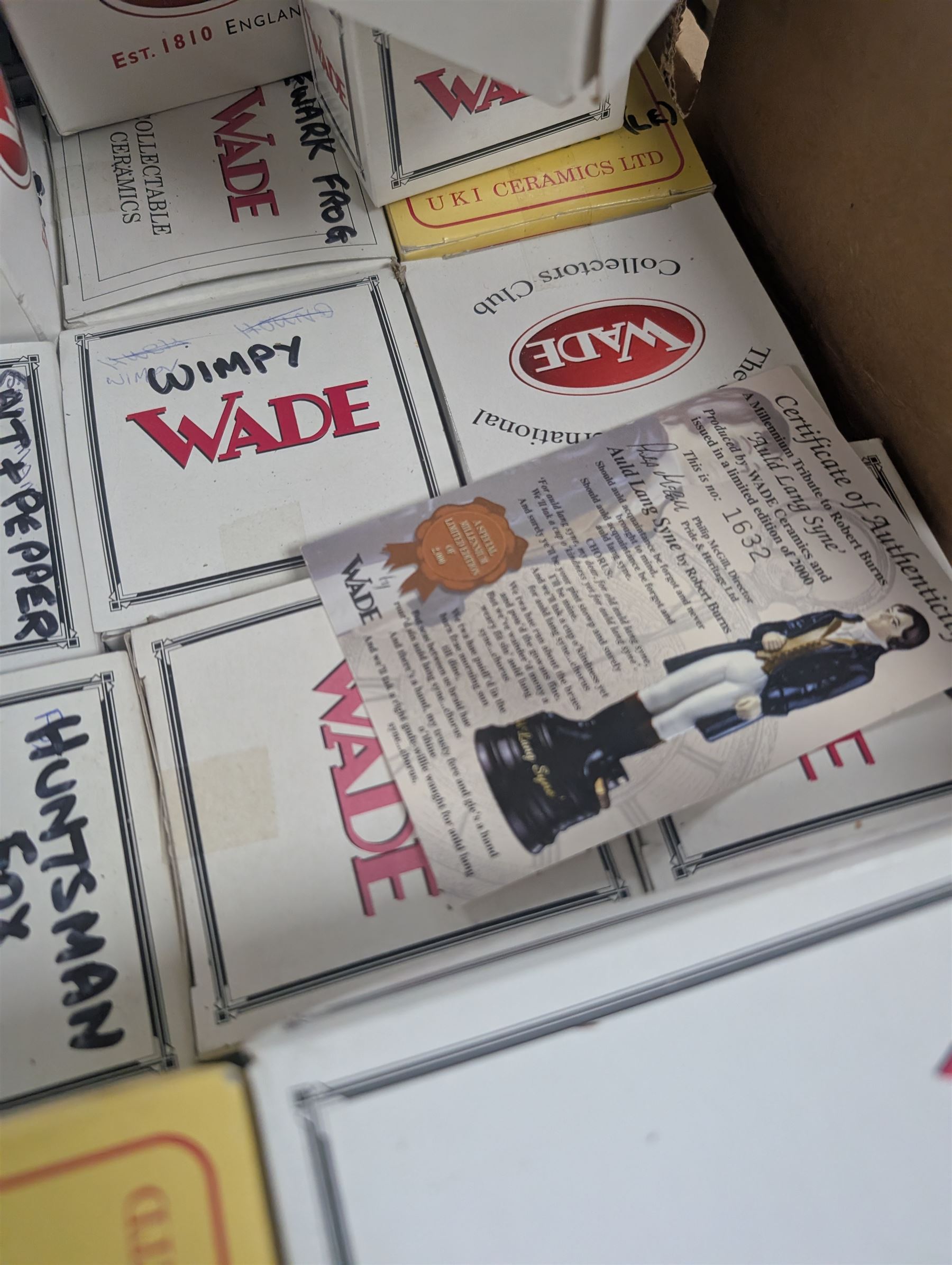 Collection of boxed Wade figures, including Lil Devil, Emily Doll, Wimpy, Huntsman Fox, etc