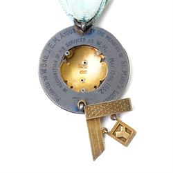 Silver gilt and enamel Past Masters masonic jewel by Spencer, London, to W. Bro. J.E.M. Ayoub, St Mary's Lodge, 1952, cased