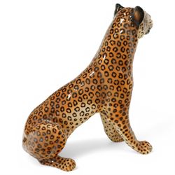 Favaro Cecchetto - large ceramic figure of a leopard, in seated position looking left 