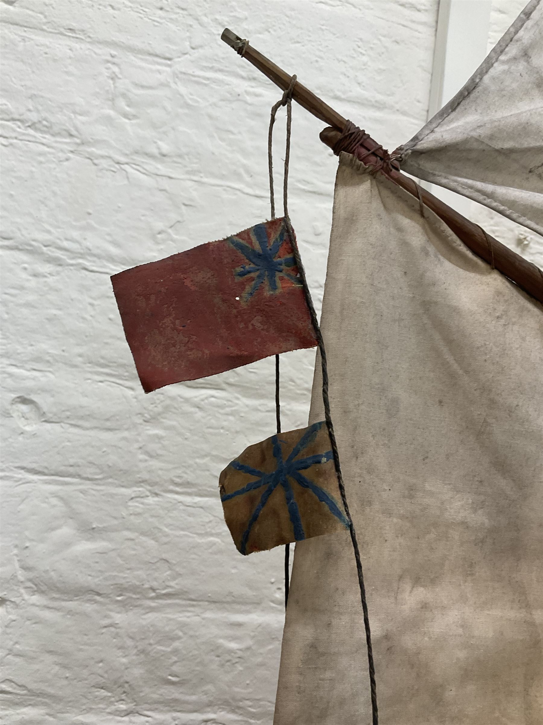 Late Victorian scratch built model of 18th century ship in full sail with the name Ann & Mary painted to the hull, upon a wooden stand, H128cm