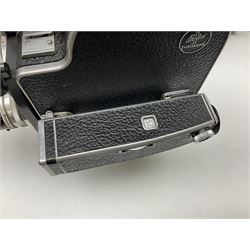 Paillard Bolex H8 RX4 cine camera body with turret for interchangeable lenses, serial no. 216071, with 'Macro Switar H8RX f1.4 36mm' lens, serial no.863406, 'Macro Switar H8RX f1.3 12.5mm' lens, serial no. 865770, 'Switar H8RX f1.6 5.5mm' lens, serial no. 937691 and RX fader, in fitted leather case