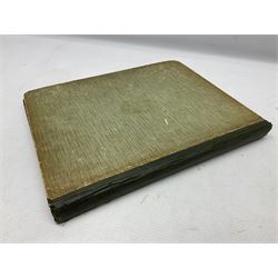 Victorian scrapbook containing twenty-six double sided pages and two fixed end pages of various fixed decoupage to include clippings of maritime interest, greeting cards, portraiture, flowers, animals etc, 