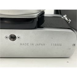 Olympus M-1 camera body, serial no. 110865, circa 1972, with ' Olympus M-System F.Zuiko Auto-S 1:1.8 f=50mm' lens, serial no. 105152, in leather case 