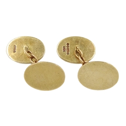 Pair of 9ct gold oval cufflinks, hallmarked, approx 11.8gm