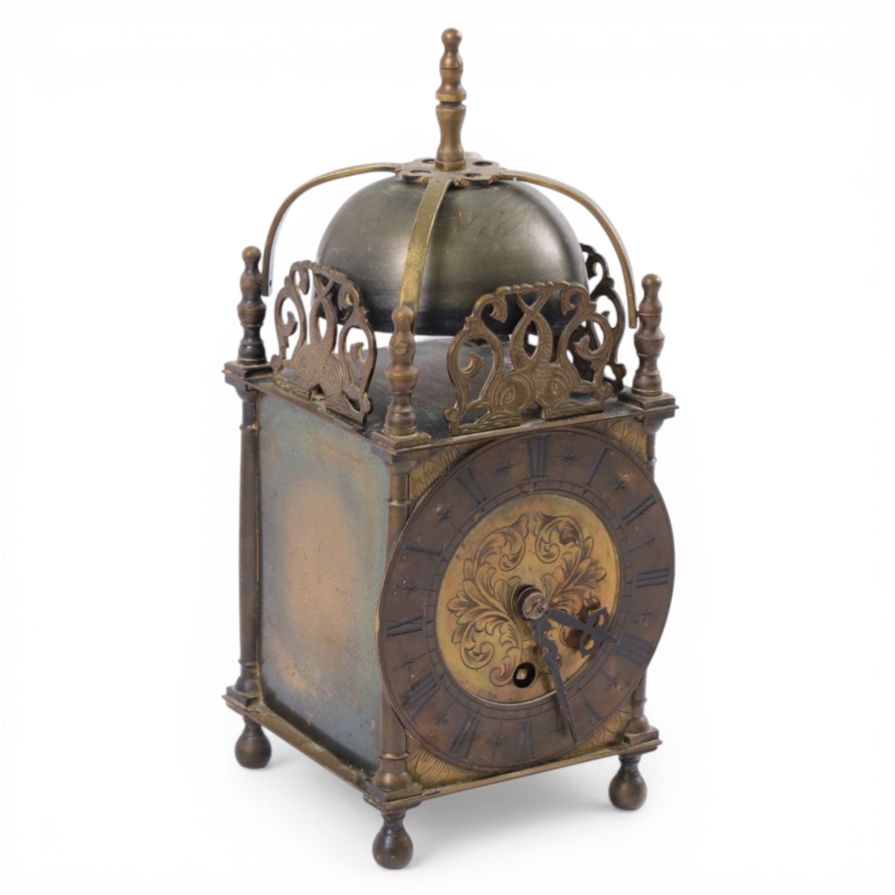20th century brass lantern clock, the mechanism marked Empire, with key, H26cm