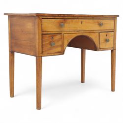 Early 19th-century mahogany kneehole desk with ebony stringing, rectangular top above an a...