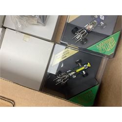 Heritage - thirty-five die-cast model racing cars comprising twenty-five Heritage Formula 1 1:43 scale models including Ferrari, Lotus, Yamaha etc; and ten Special Edition models including Williams Renault Ayrton Senna, David Coulthard and IndyCar, etc with certificates; and a Heritage Classics Damon Hill helmet; all in display boxes, many with original packaging (36)