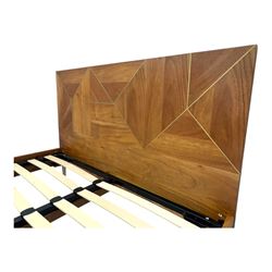 Barker & Stonehouse - contemporary chestnut king size bed frame, with geometric inlaid headboard and brass detailing, slatted base and tapered brass effect legs, together with Dreams ‘Reynolds 1000’ pocket sprung mattress