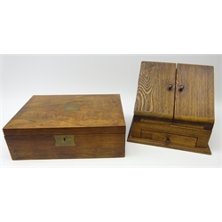  Walnut writing slope with brass cartouche and escutcheon, L42cm x D28cm and correspondence box, sloped front with fitted interior & single drawer    