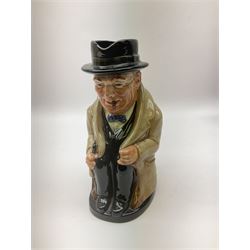 Royal Doulton toby jug of Winston Churchill H23cm and large character jug of Falstaff; together with four collector's plates by Royal Crown Derby, Royal Worcester and Limoges (6)