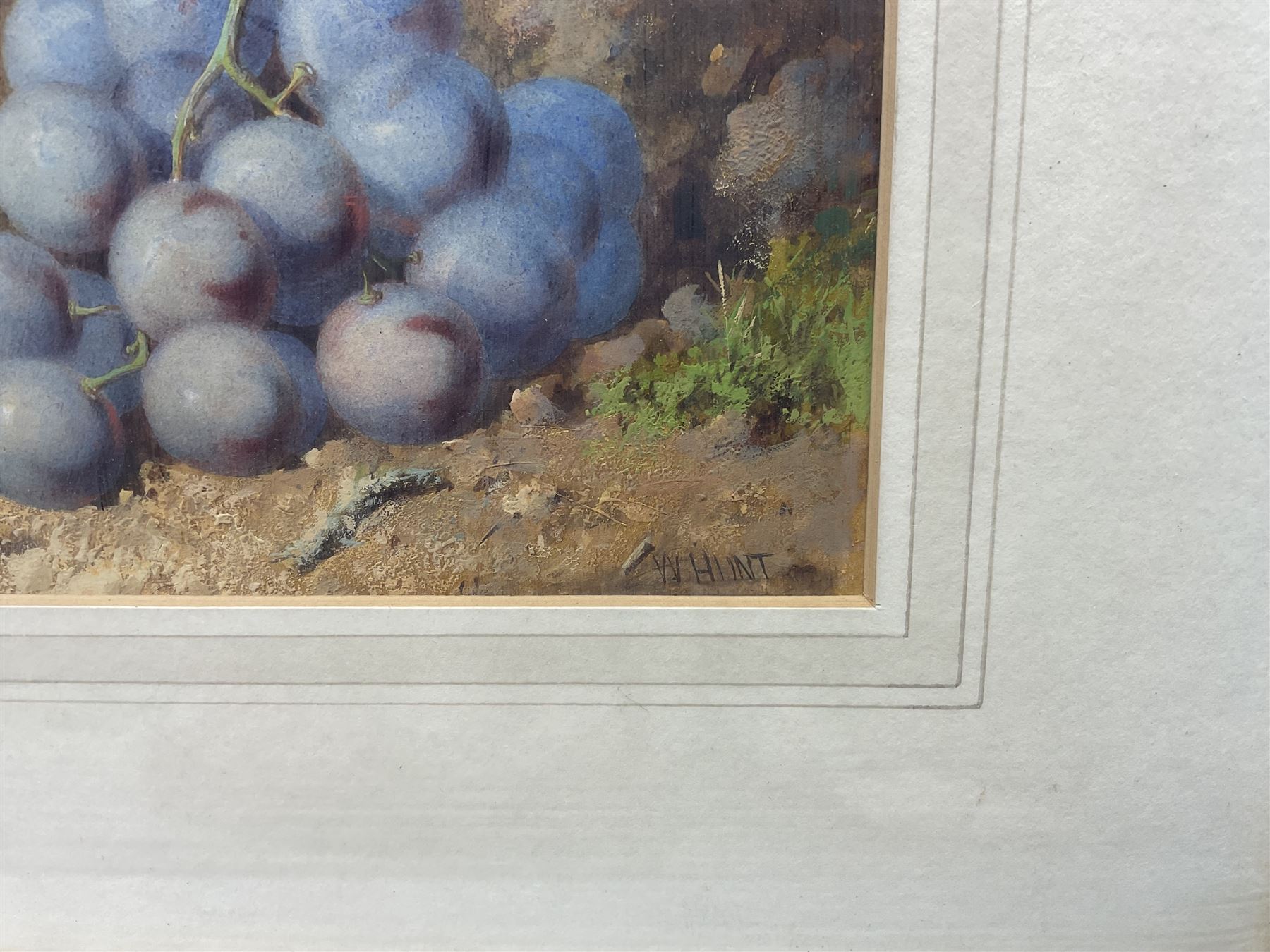 William Henry Hunt (British 1790-1864): Still Life of Grapes and a Pear, watercolour signed 15cm x 22cm 