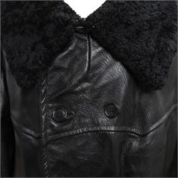 Swedish green army field coat, M1909, with a sheepskin lining and military leather jacket 