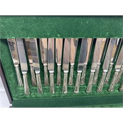 Canteen of silver plated Dubarry pattern cutlery for twelve place settings, by Roberts & Belk, within a Mahogany fitted case, with green leather top, together with loose matching cutlery